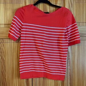 Banana Republic Red and White Striped Short Sleeve Top
